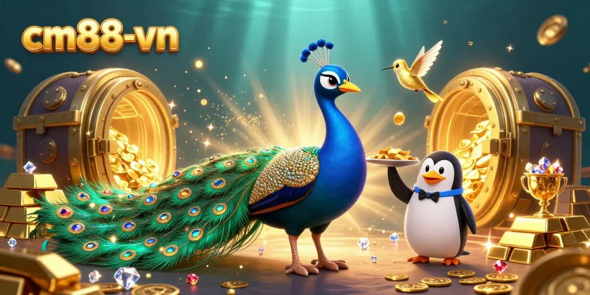 Play and win at cm88-vn with glamorous casino characters in a vibrant 3D scene overflowing with golden treasures.