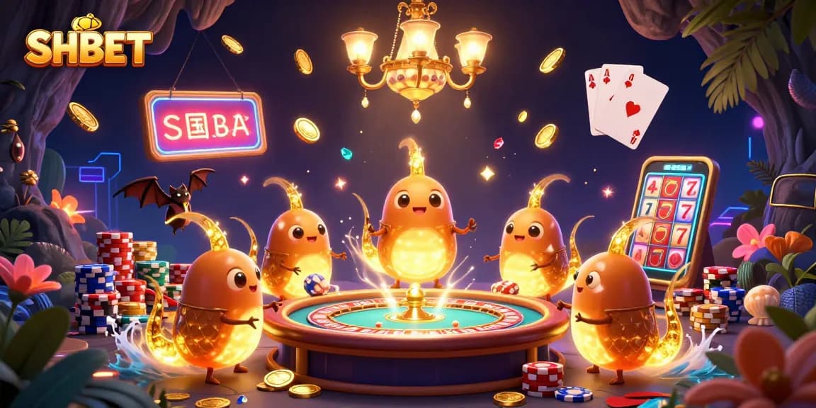 Experience vibrant games at SHBET with animated glowworms lighting a casino scene.