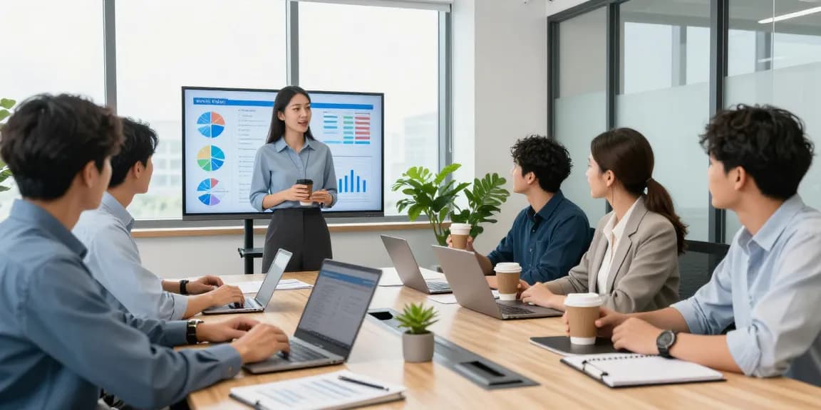 Proactive IT support services for small business teamwork in a modern office, professionals collaborating with technology.
