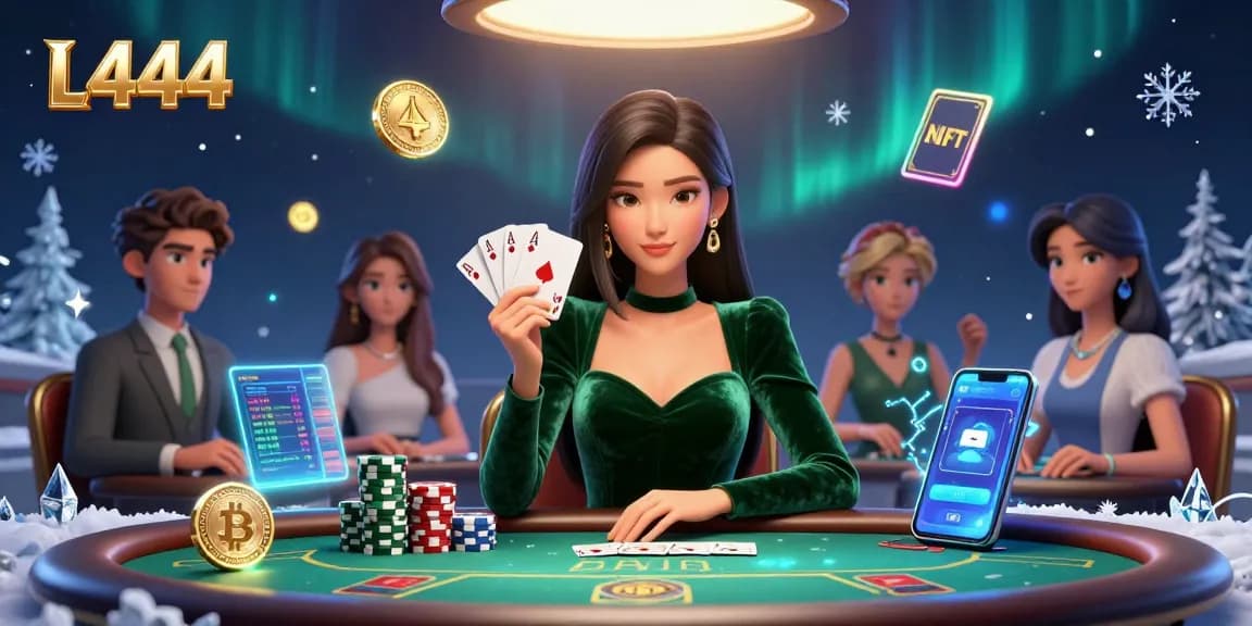 Experience thrilling poker action at L444 with a stunning Asian woman masterfully playing cards.