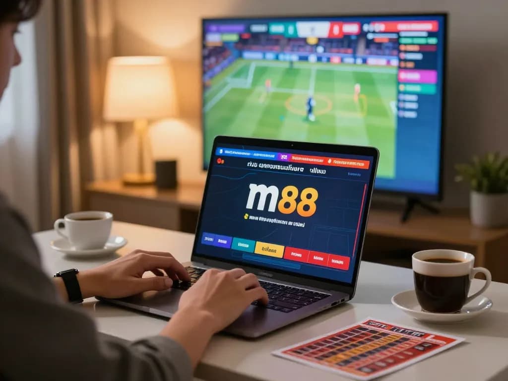 เข้าร่วมเดิมพันกีฬา เว็บพนันออนไลน์ m88 ที่บ้านด้วยแล็ปท็อปและกาแฟ