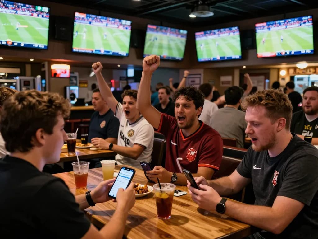 Fans engaging in sports betting at rik vip, vibrant atmosphere with live games and enthusiastic cheering.