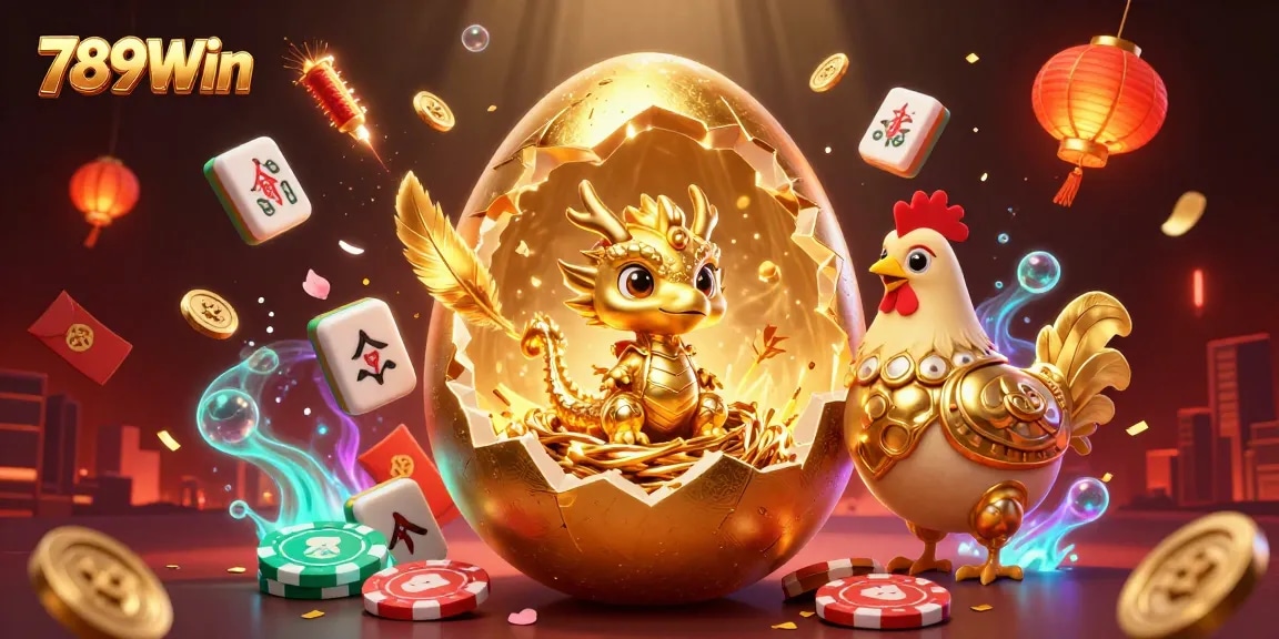 Experience excitement at 789Win with a golden dragon and dynamic gambling elements in a vibrant casino setting.
