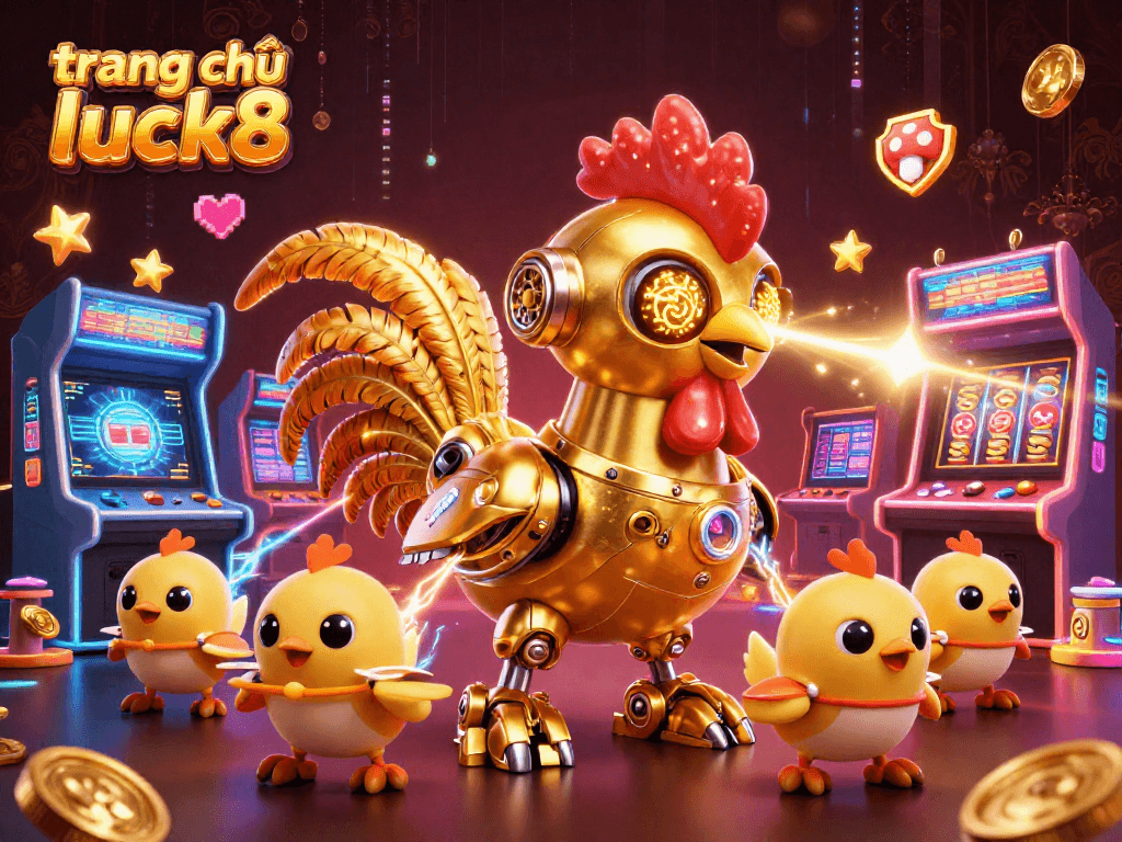 Experience the excitement of trang chủ luck8 with futuristic casino-themed characters and vibrant gaming elements.