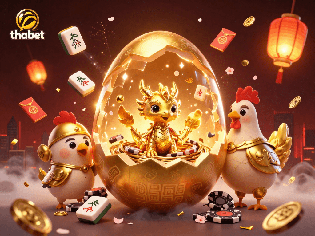 Experience thrilling gameplay at thabet with a spectacular golden dragon illustration surrounded by vibrant casino elements.