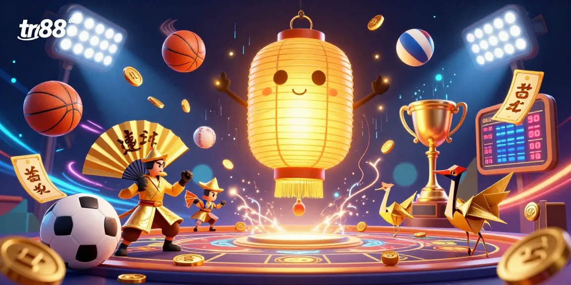 Experience the vibrant energy of tr88 with a glowing lantern spirit in a bustling casino.