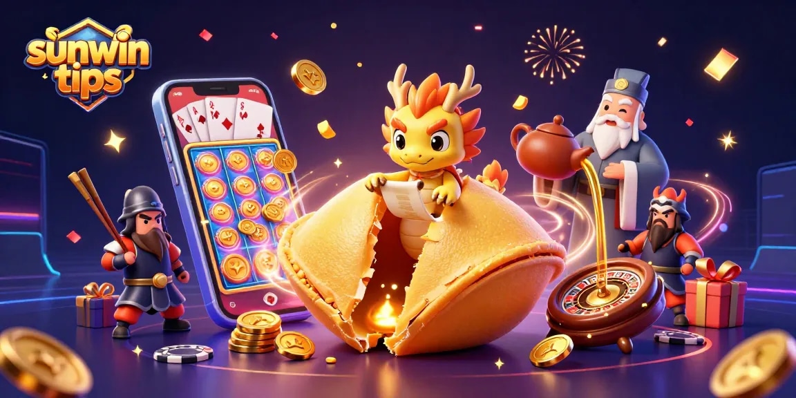 Win big with sunwin tips in this vibrant, action-packed casino illustration featuring unique characters and gaming elements.