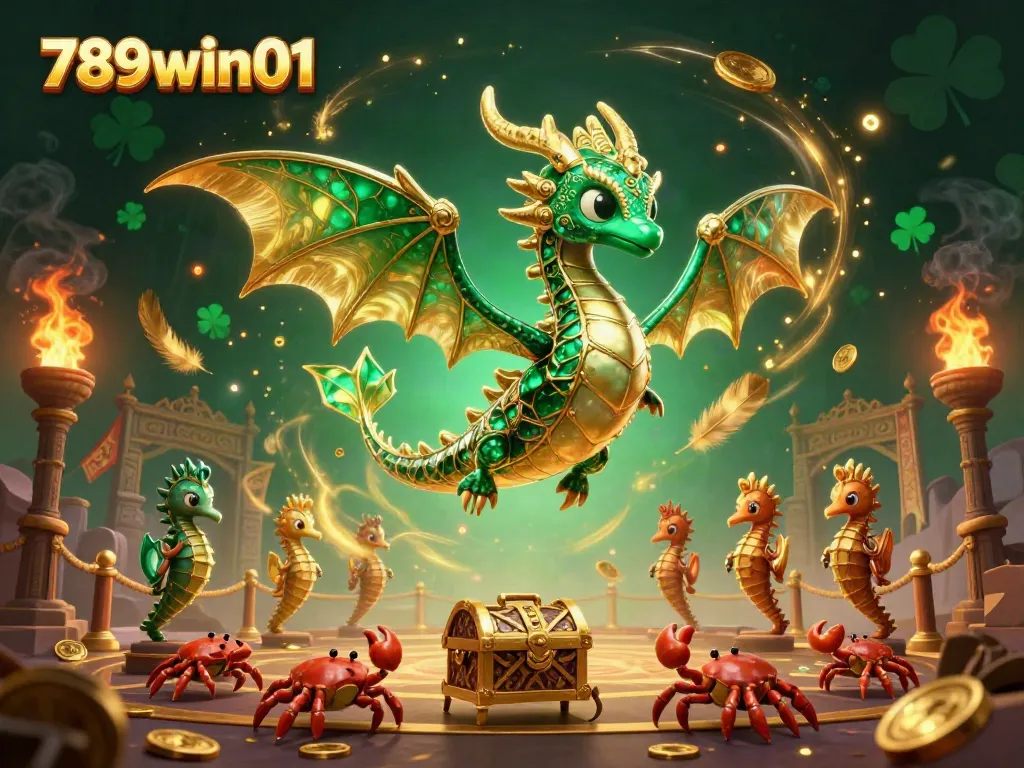 Experience thrilling gameplay with 789win01 as emerald sea dragons guard treasures amidst vibrant casino elements.