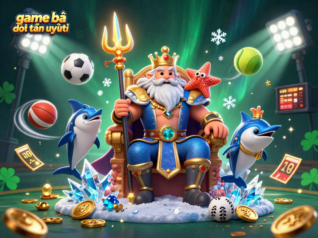 Engage with game bài đổi thưởng uy tín in a vibrant 3D casino scene with Neptune and dynamic sports elements.