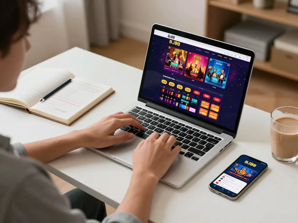 Player engaging in online casino gaming at BJ88, showcasing the vibrant casino interface and strategic preparation.