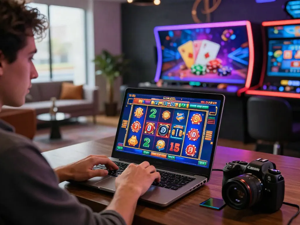 Exciting gaming experience at online credit card casinos with player on laptop.