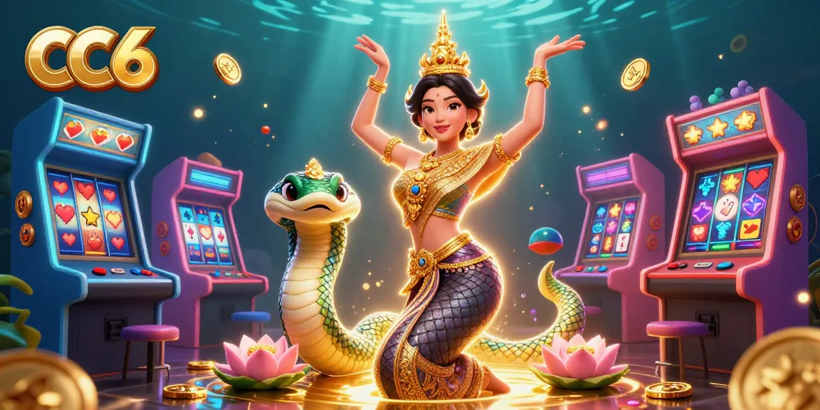 Experience the thrill of gaming at CC6 with a stunning 3D illustration featuring vibrant arcade elements.
