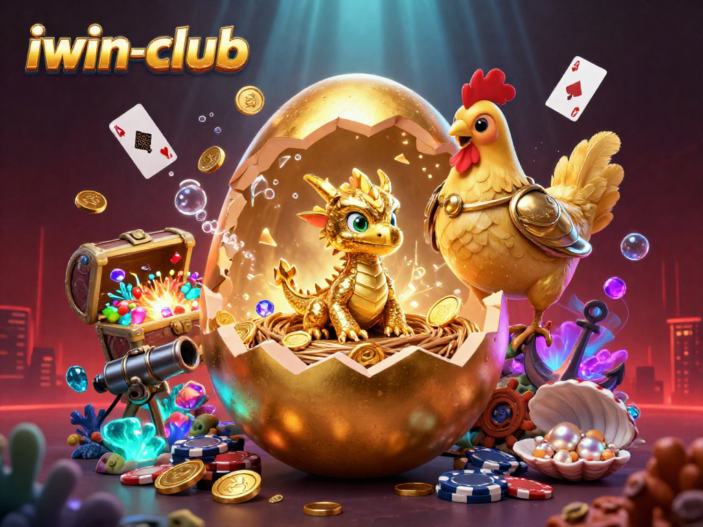 Engage with the thrilling iwin-club world, where golden dragons guard riches on poker chips amidst vibrant underwater treasures.
