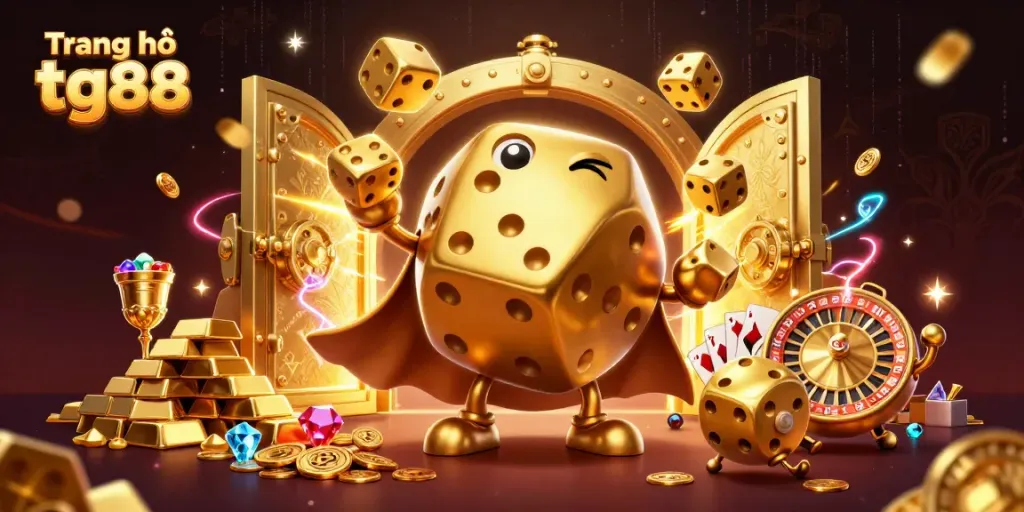 Engage in the thrilling gaming experience at Trang chủ tg88 with golden dice, cards, and treasures.