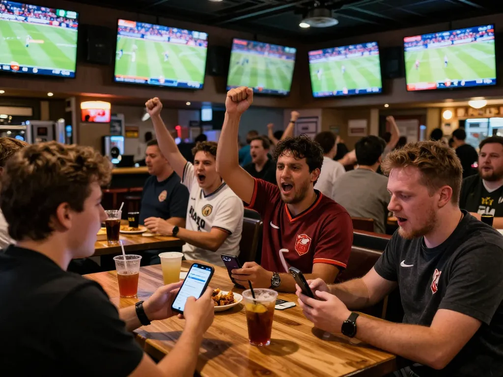 Fans engaging in sports betting at rik vip, vibrant atmosphere with live games and enthusiastic cheering.