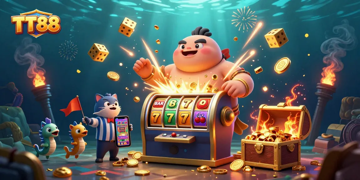 TT88's exciting jackpot explosion featuring vibrant 3D characters in an underwater casino scene.