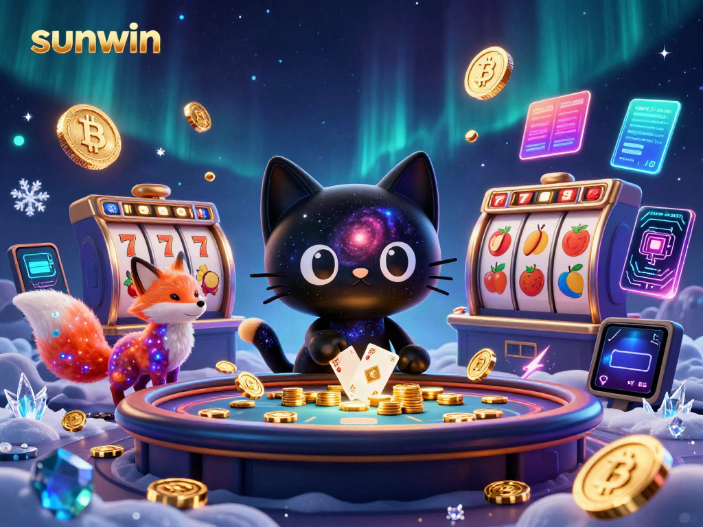 Engage in thrilling gameplay at sunwin's cosmic casino with vibrant digital elements and characters.