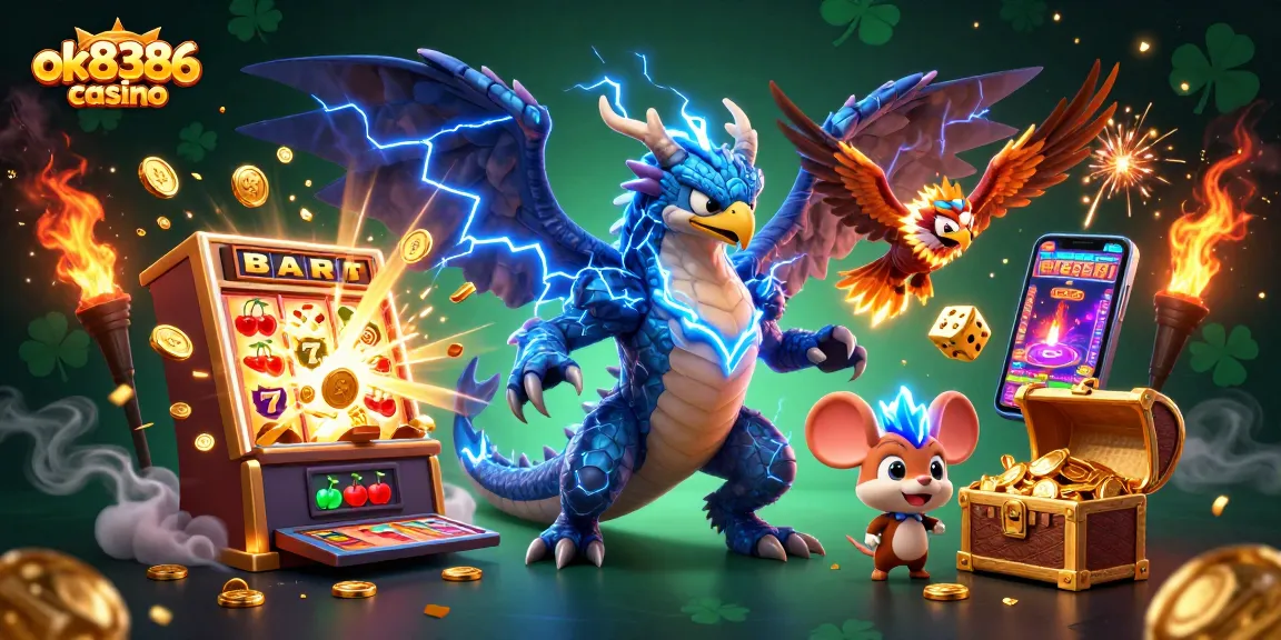 Experience the excitement at ok8386 casino with a vibrant jackpot explosion and captivating game elements.