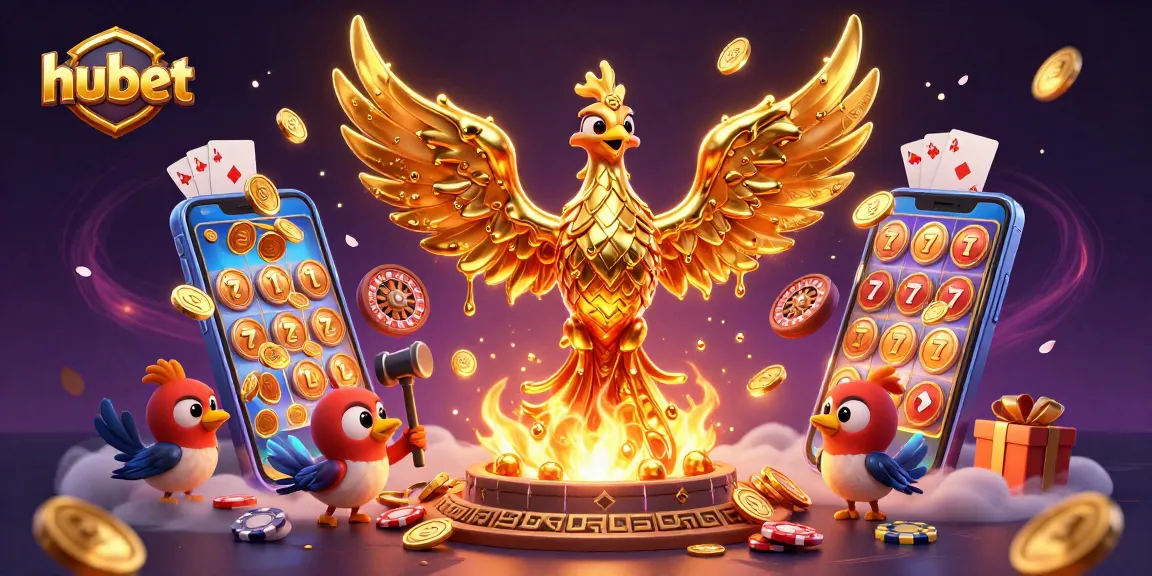 Experience hubet's thrilling slots with a phoenix of gold and dynamic casino elements.