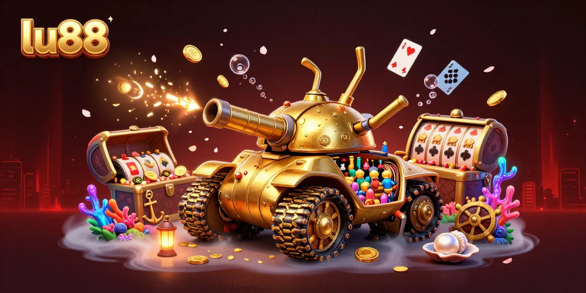 Experience the excitement of slot games with lu88's vibrant casino-themed illustration.