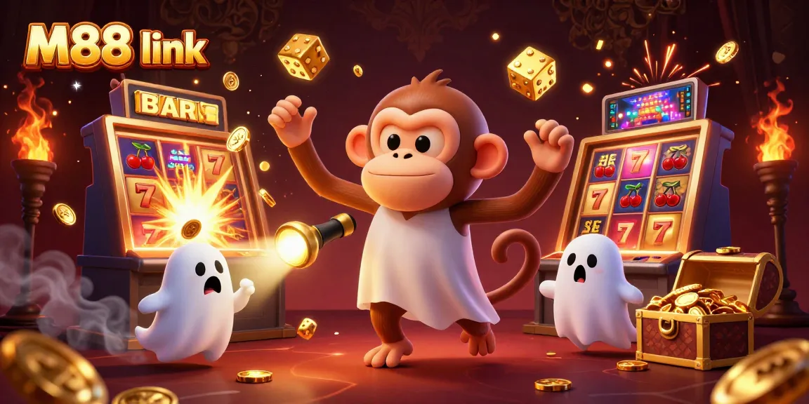 Experience thrilling gameplay in M88 link with a ghostly monkey juggling gold in the casino.