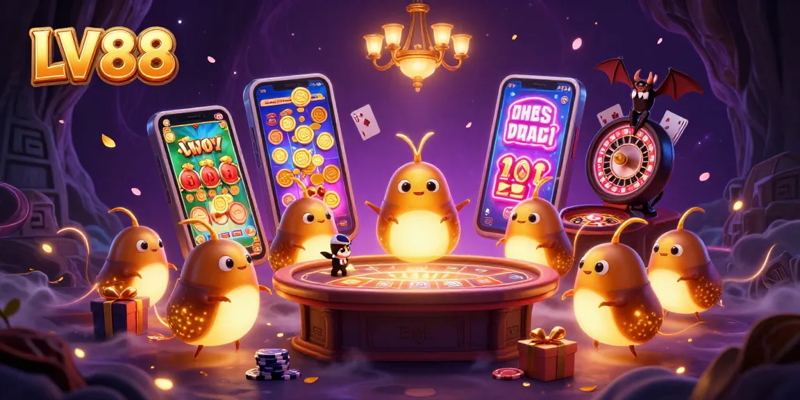 Spin to win at LV88 casino with glowing glowworms and a bat dealer under vibrant lights.